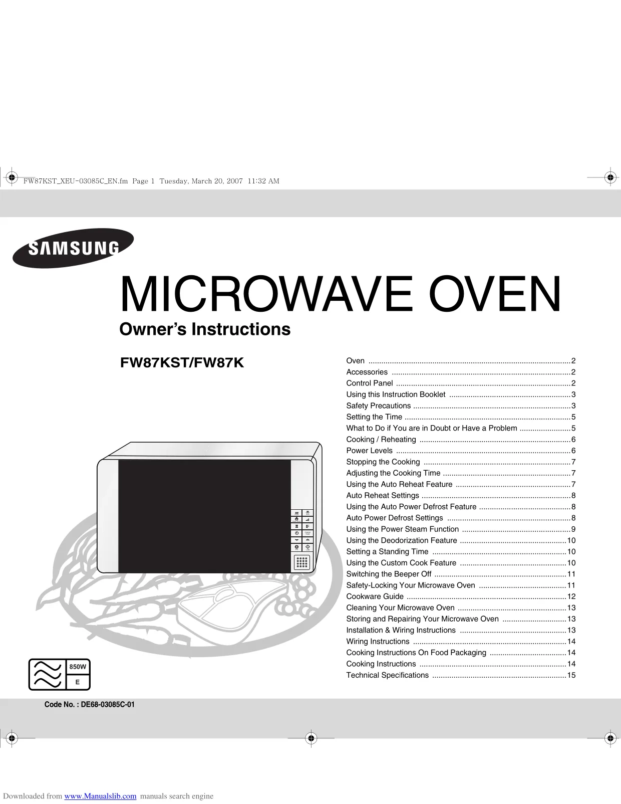 Первая страница инструкции Samsung FW87KSTR/BWT