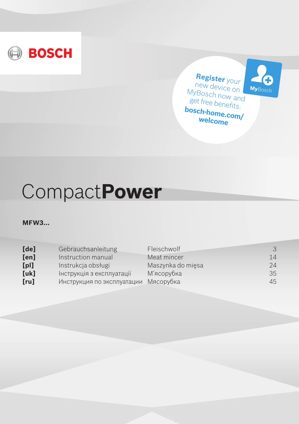Первая страница инструкции Bosch MFW3600W/01