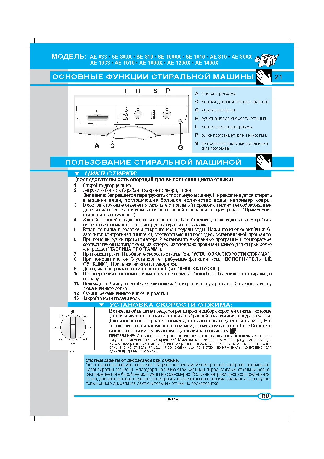Первая страница инструкции Ardo AE810X