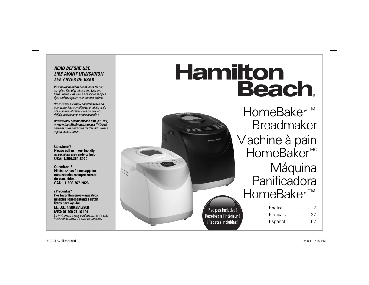 Первая страница инструкции Hamilton Beach 29882