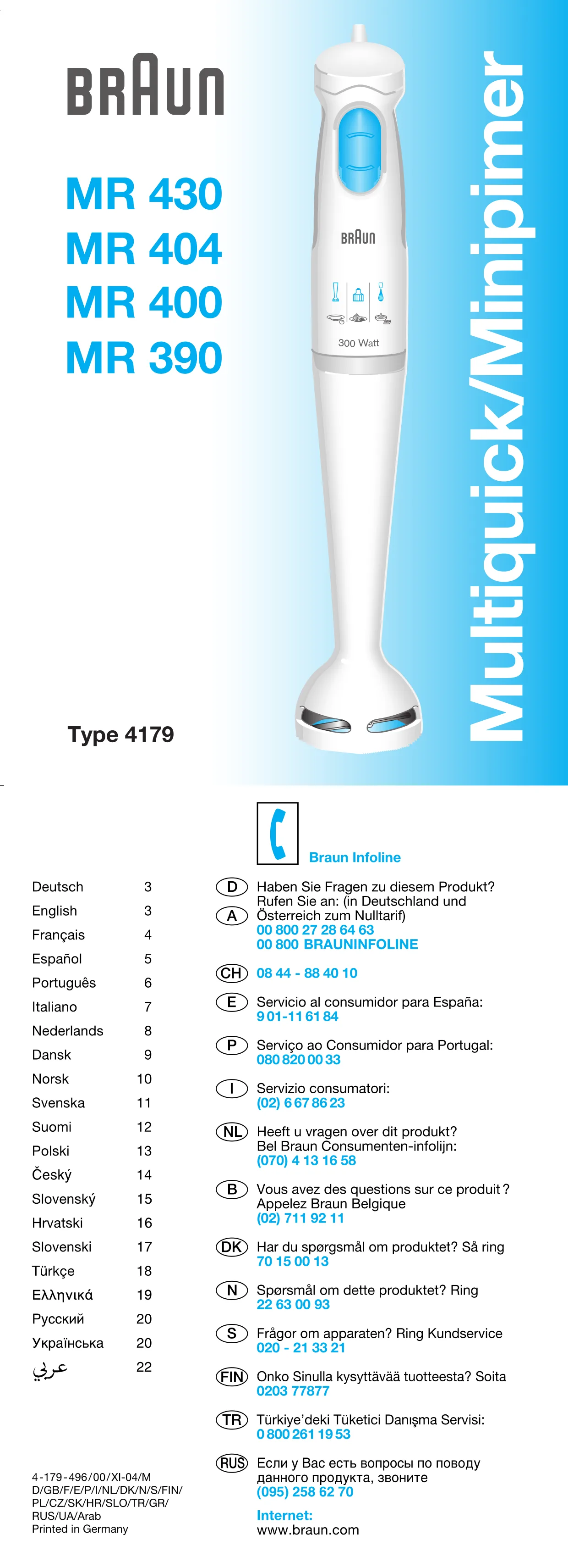 Первая страница инструкции Браун MR404