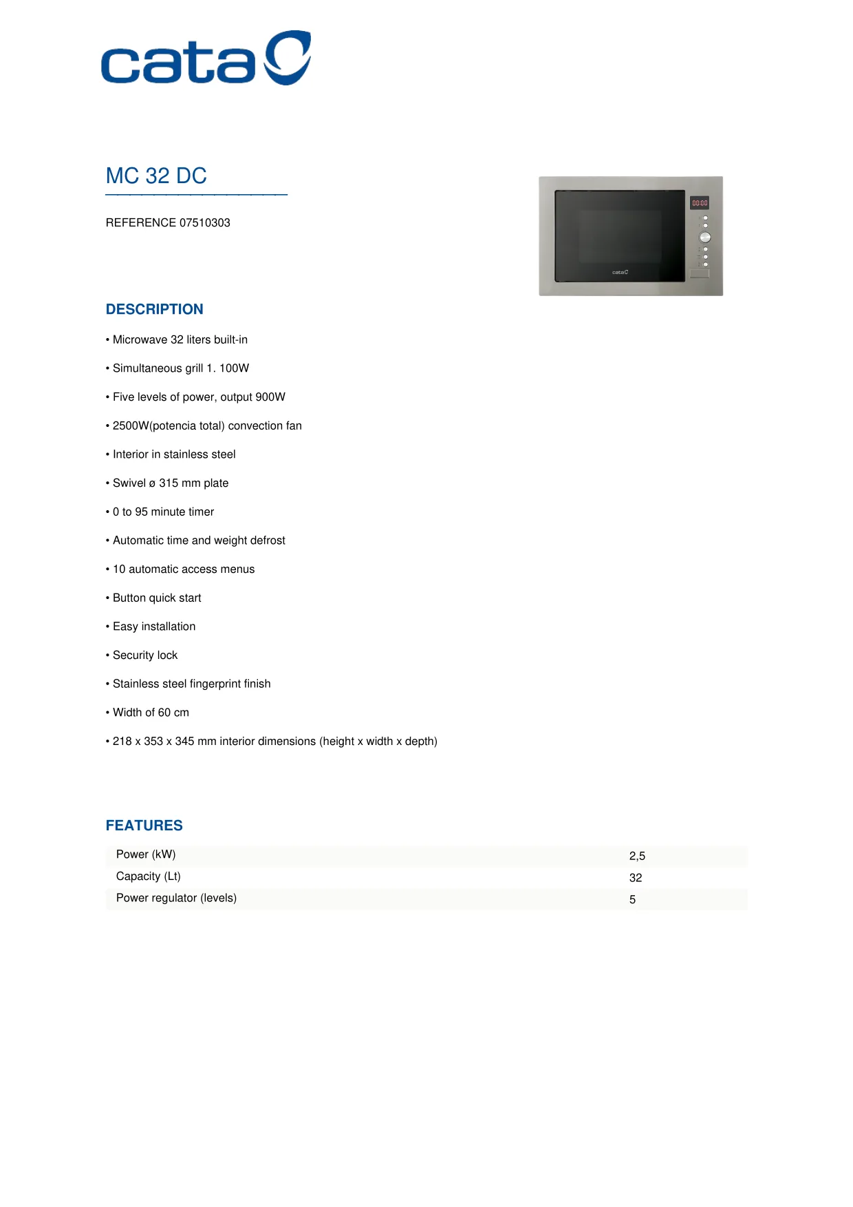 Первая страница инструкции Cata MC32DC